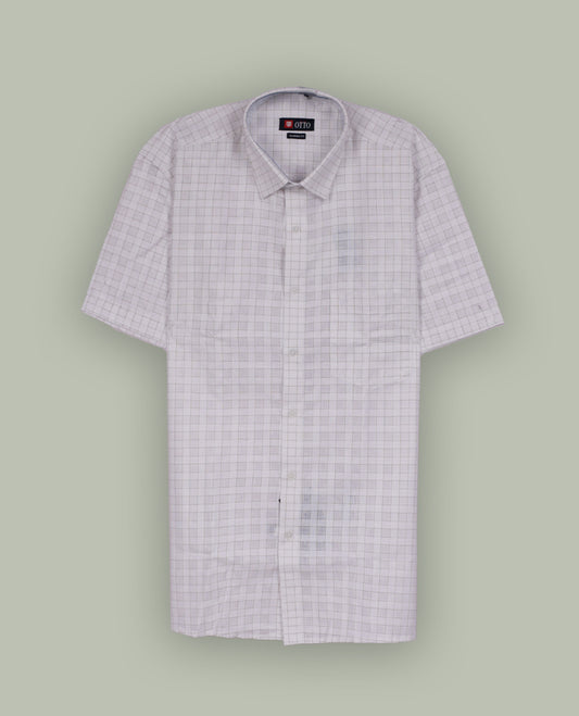 Off white colour checked shirt featuring a classic spread collar and half sleeves & Crafted from soft, breathable fabric for all day comfort.