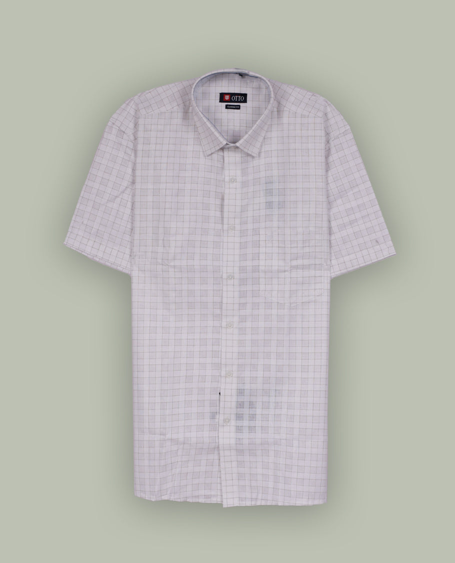Off white colour checked shirt featuring a classic spread collar and half sleeves & Crafted from soft, breathable fabric for all day comfort.
