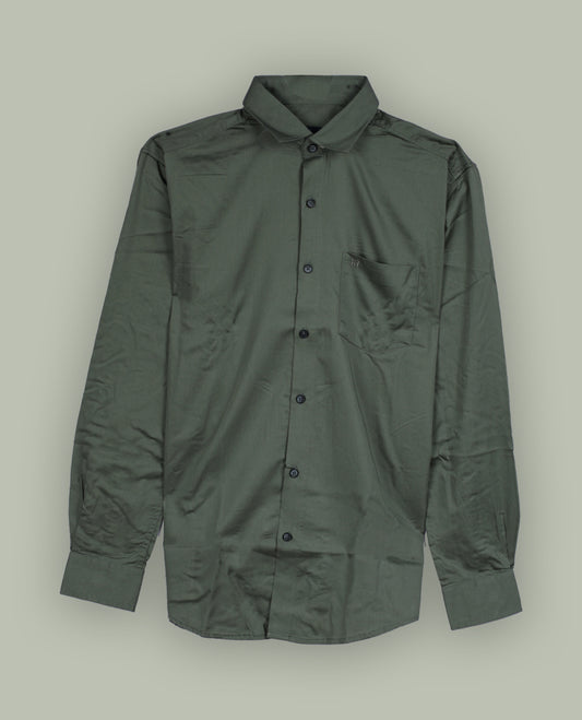 Thyme green colour shirt with a classic spread collar and full sleeves, Featuring a chest pocket and button down front, this shirt blends simplicity with sophistication.