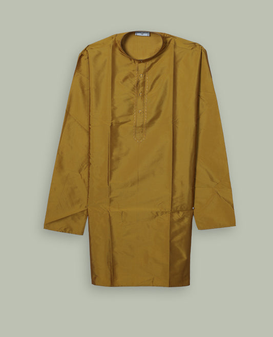 Yellow colour mens kurta featuring elegant embroidery on the neckline & Crafted in a refined style with full sleeves, offering a perfect blend of tradition.