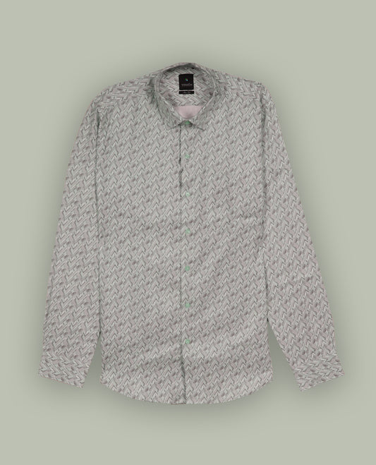 Cream colour patterned shirt with a classic spread collar and full sleeves, Designed with a modern geometric print, this shirt offers premium comfort and timeless style.