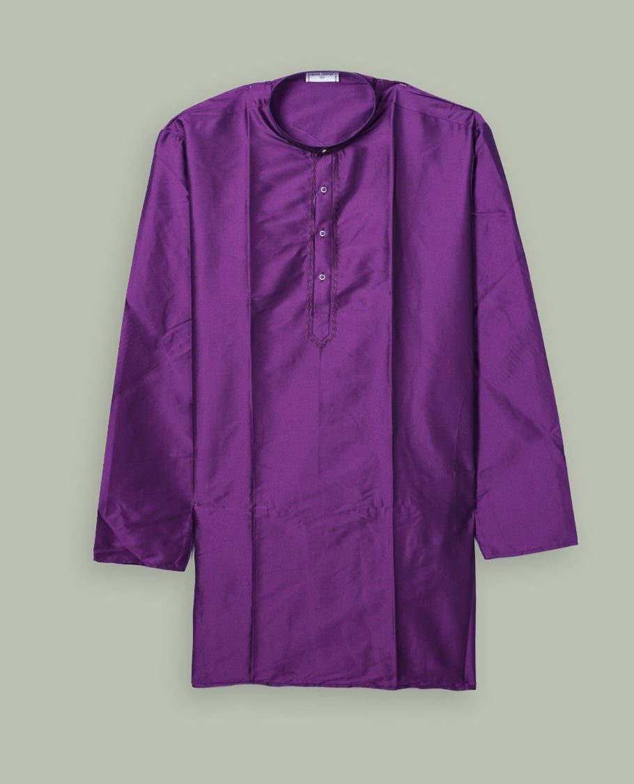 Purple colour mens kurta featuring elegant embroidery on the neckline & Crafted in a refined style with full sleeves, offering a perfect blend of tradition.