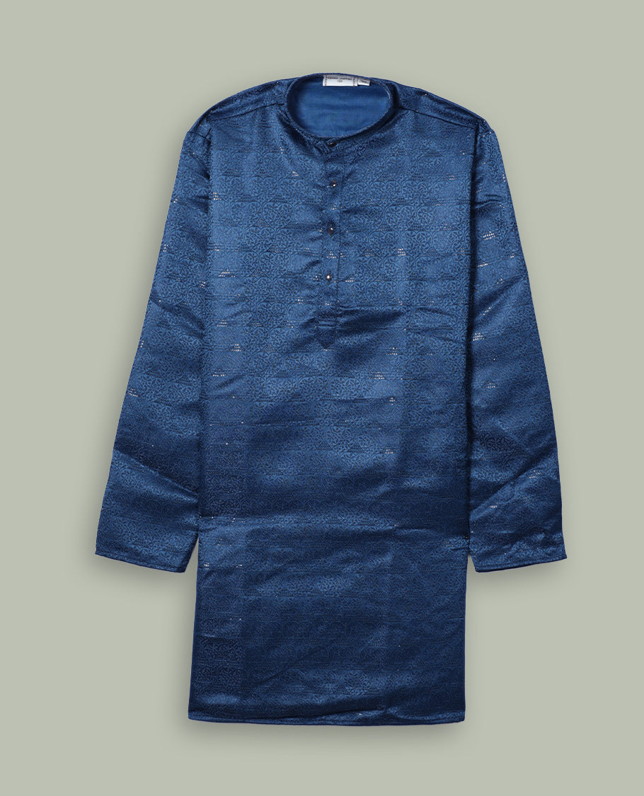 Dark teal colour mens kurta featuring elegant self colour embroidery across body & Crafted in a refined style with full sleeves, offering a perfect blend of tradition.