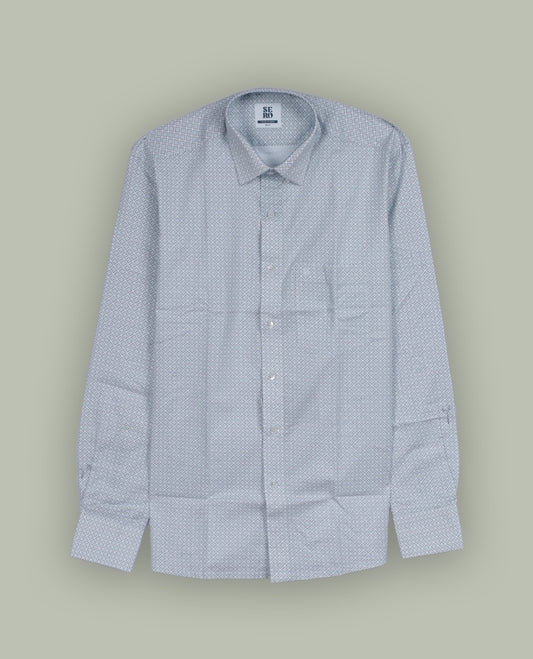 Light blue colour shirt with a subtle geometric pattern, featuring a classic spread collar and full sleeves & Made from premium quality fabric for softness and breathability.