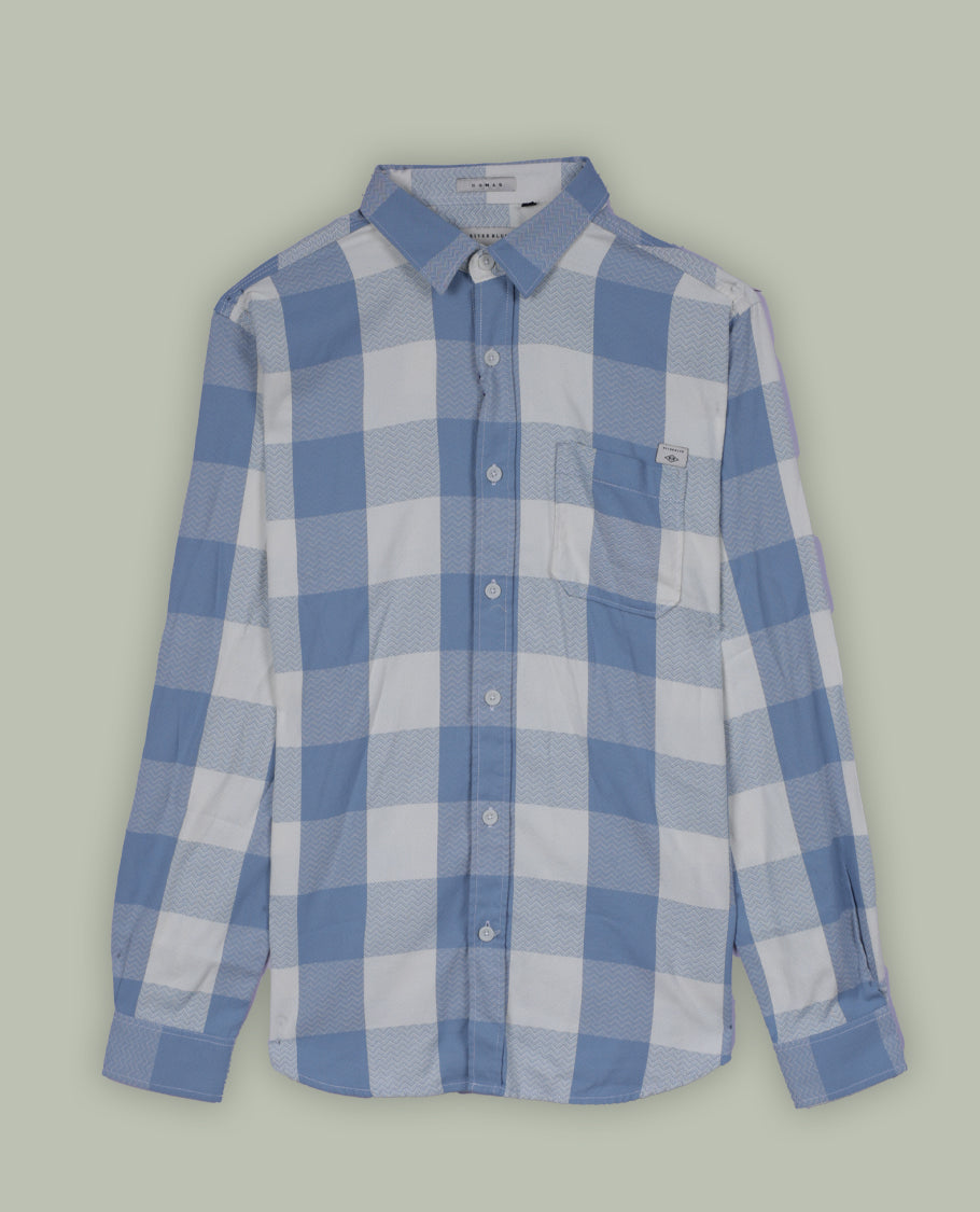 Blue and white checked cotton shirt crafted for all day comfort, Designed with a classic collar and full sleeves, this timeless piece offers a crisp and casual look, perfect for both work and weekend wear.
