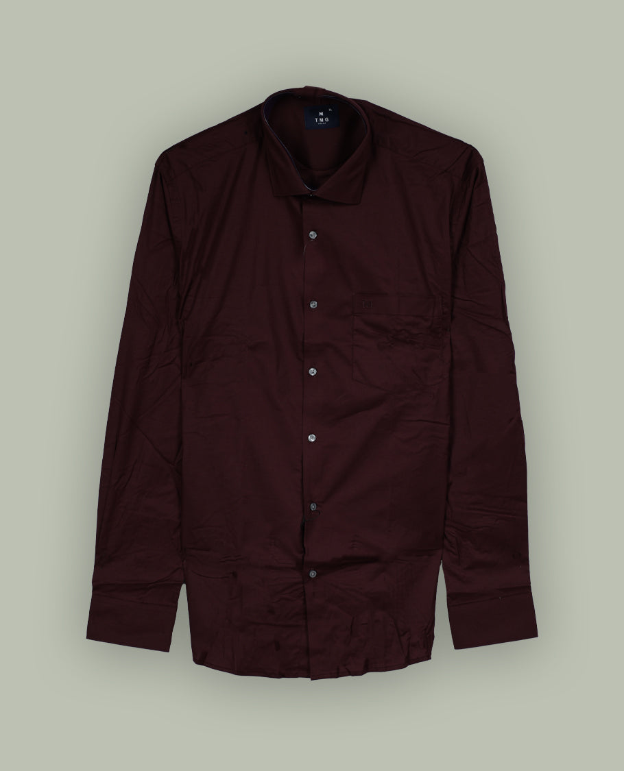 Deep wine colour full sleeve shirt made from soft, breathable fabric, Features a classic collar, button down front, and single chest pocket.