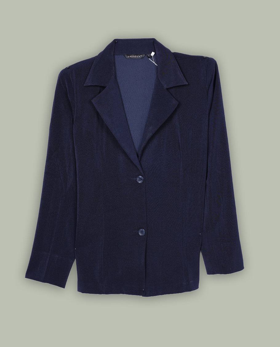 Dark Navy Blue colour blazer featuring a notched lapel collar, button-front closure and flap pockets, finished with long sleeves and a tailored silhouette.