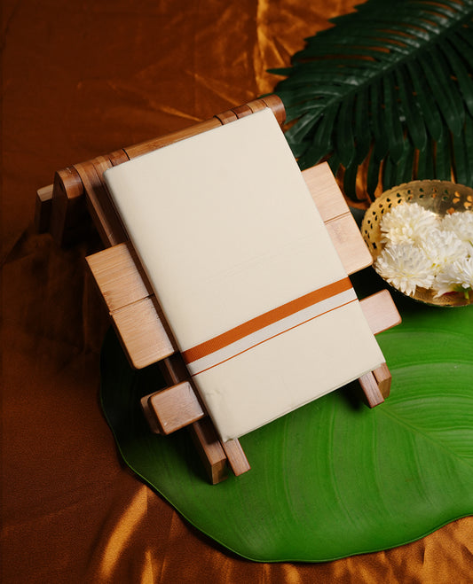 Cream colour RAMRAJ cotton single dhoti fearturing rusted orange colour simple border