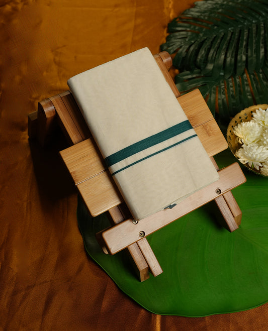 Cream Colour Pure Cotton double Dhoti with Green Colour simple Border for Men