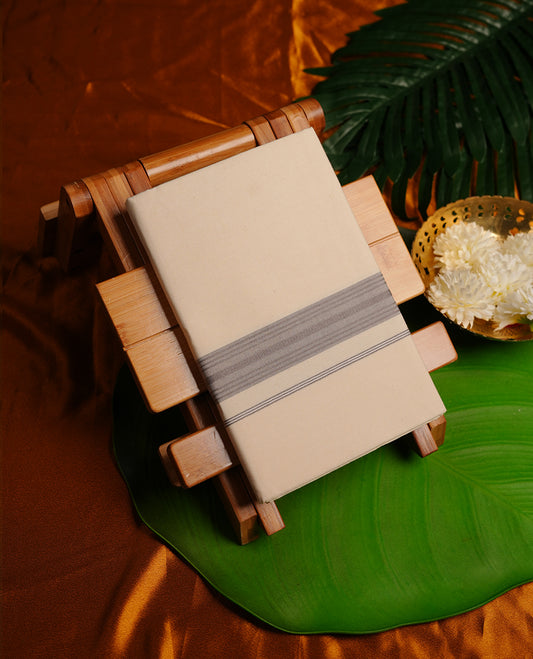 Cream colour cotton MCR single dhoti featuring ashy grey colour border