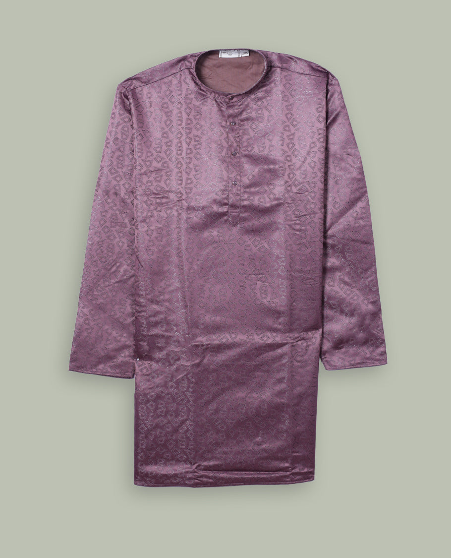 Dusty lavender colour mens kurta featuring elegant self colour embroidery across body & Crafted in a refined style with full sleeves, offering a perfect blend of tradition.