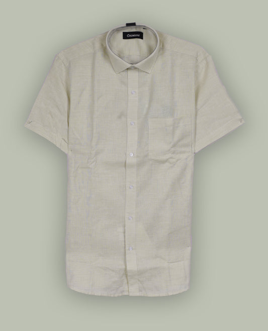 Light beige colour Oxemberg short sleeve shirt with a classic spread collar, Crafted from soft, breathable fabric, it ensures all day comfort and a smart, casual look.