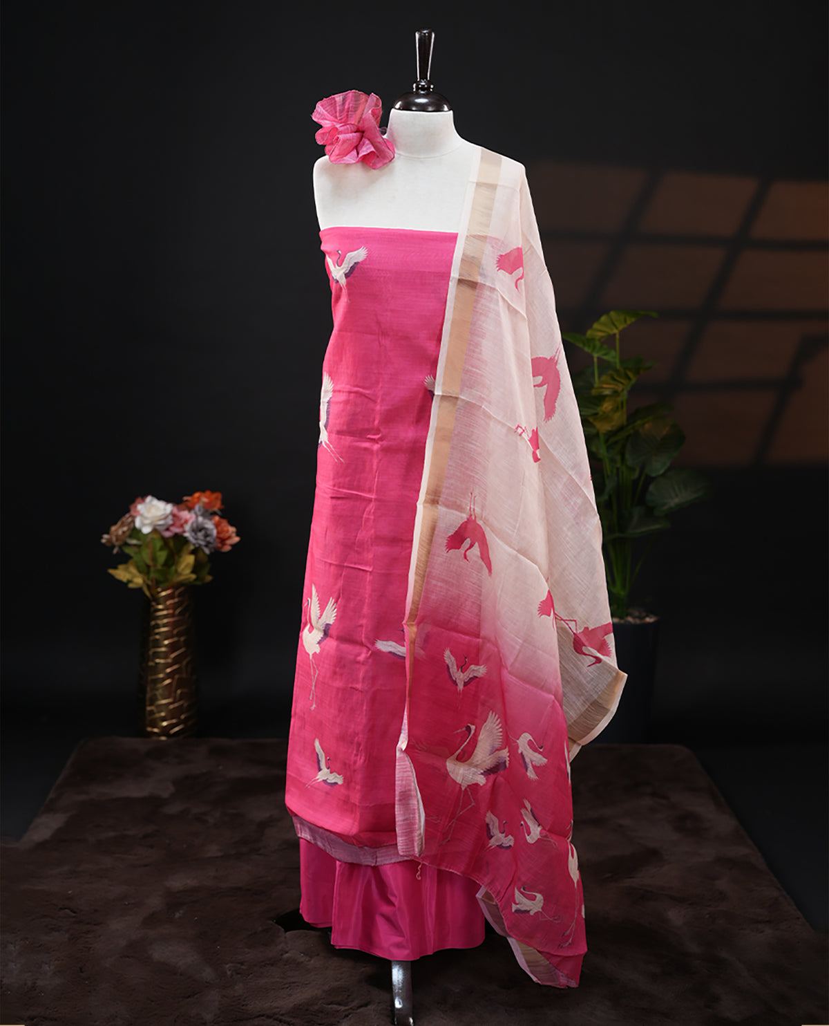 Pink Colour Chanderi Salwar Set featuring digital prints, paired with a matching dupatta and bottom.