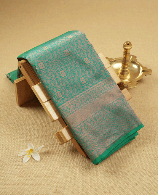 Aqua Colour Kancheepuram Silk Brocade Saree having Brocade Body with Self Coloured Brocade Border and Blouse