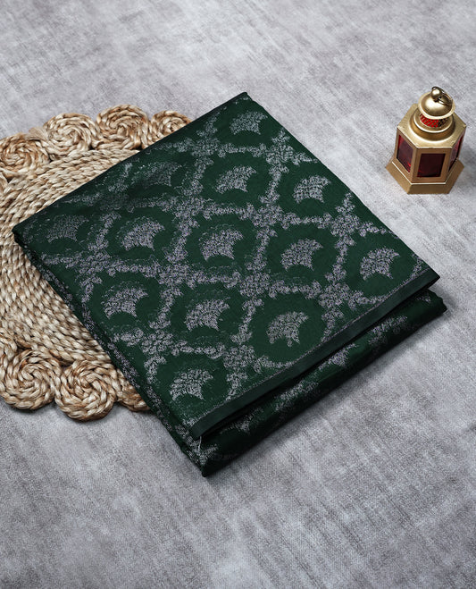 Bottle Green Colour Semi Banarasi Saree having Silver Jaal Worked Body and Blouse without Border 