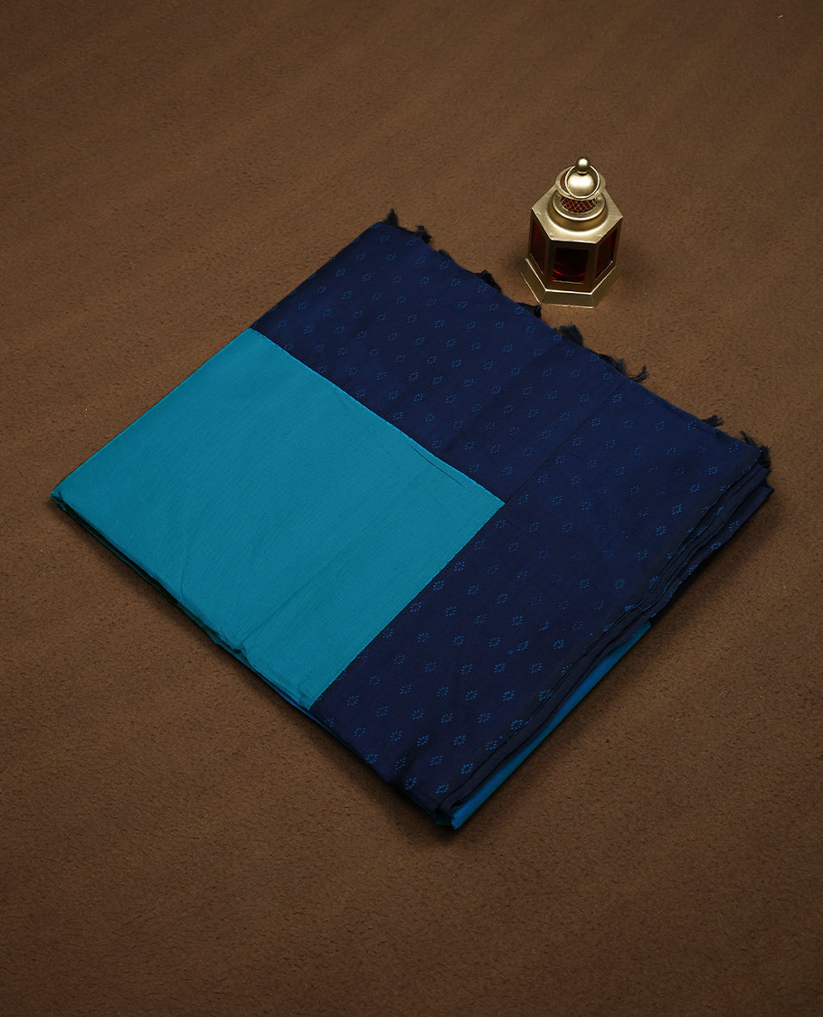 Sky Blue Colour Mixed Polycotton Saree having Plain Body with Dark Blue Colour Border and Blouse