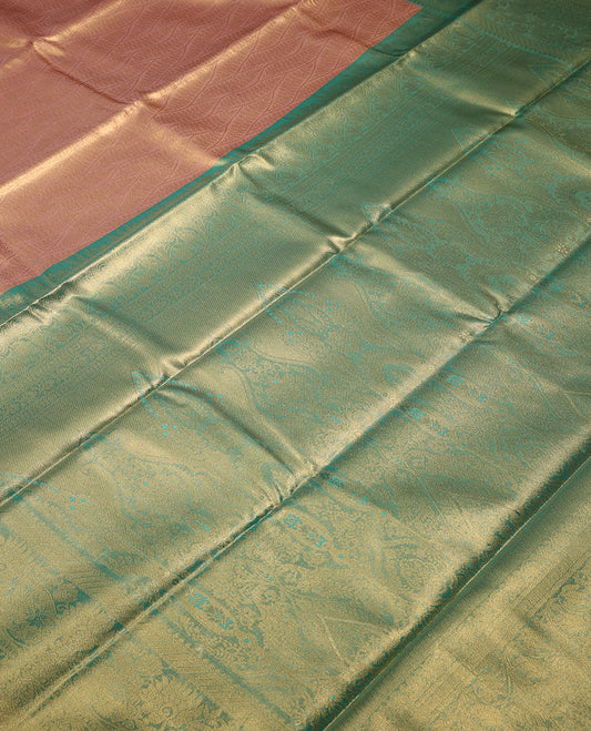 Pastel Peach Colour Art Tissue Saree having Zari Worked Body with Contrast Border and Blouse