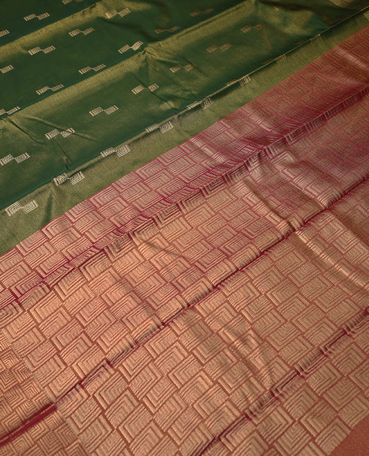  Green Colour Art Tissue Saree having Golden Thread Buttas in Body with Golden Border and Contrast Colour Blouse