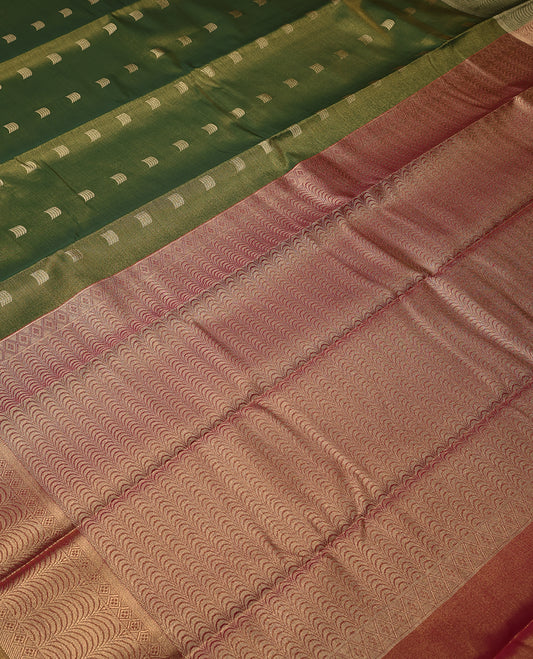  Green Colour Art Tissue Saree having Golden Buttas in Body with Golden Border and Contrast Colour Blouse