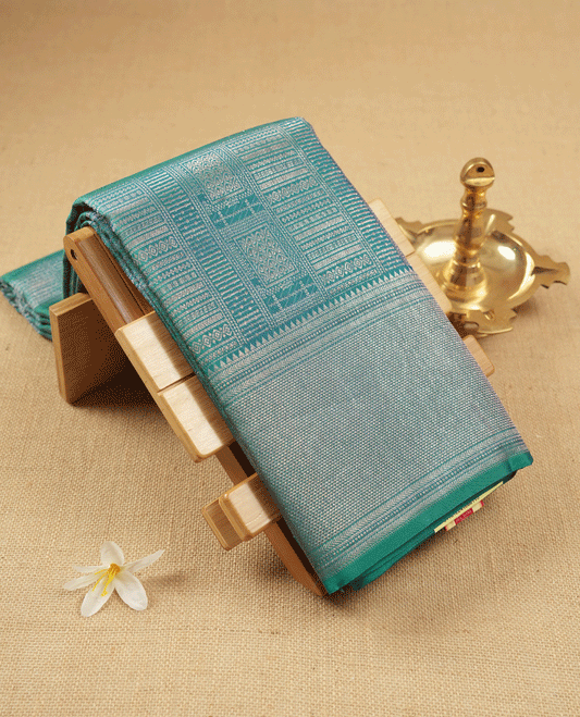 Light Peacock Colour Kancheepuram Wedding Silk Saree having Zari Worked Body and Border with Self Coloured Blouse