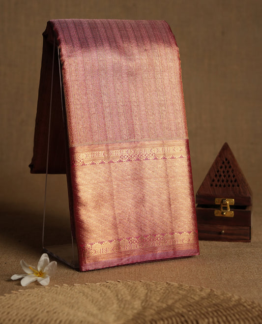 Gold & Red Colour Tissue Silk Saree having Zari Worked Body with Golden Border and Golden Red Blouse