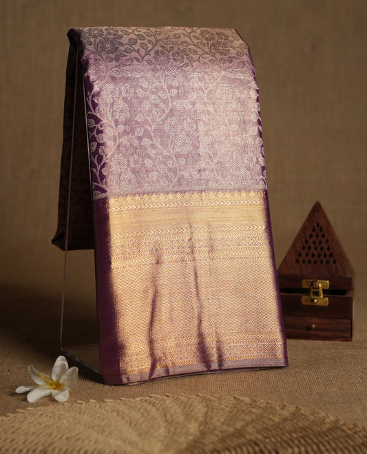 Purple Colour Tissue Silk Saree having Floral Jaal Designed Body with Contrast Border and Self Coloured Blouse