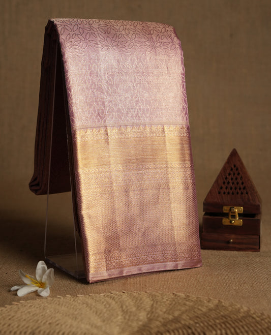 Light Onion Colour Tissue Silk Saree having Floral Designed Body with Contrast Border and Self Coloured Blouse