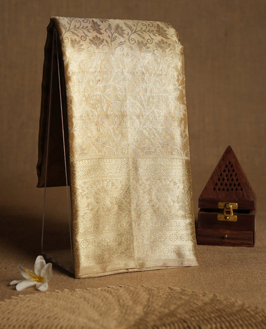 Light Mustard Colour Tissue Wedding Silk Saree having Jaal Zari Worked Body with Border and Self Coloured Blouse