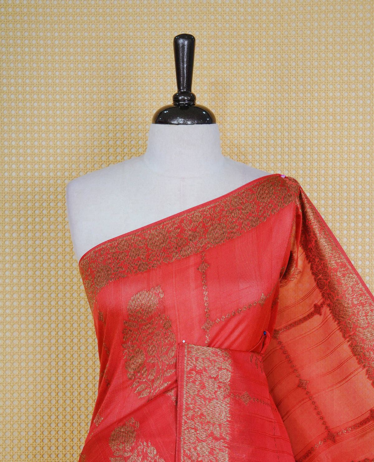 Peach colour semi banaras tussar georgette saree