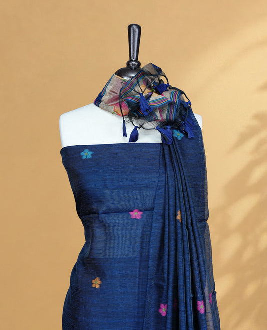 Navy Blue Colour Salwar material Featuring floral buttas & zari work on body, paired with Matching Bottom and same Patterned Dupatta.