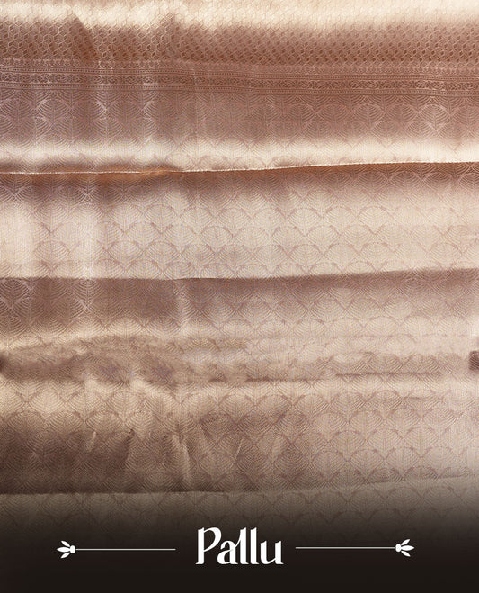 Dark Gold colour Pure banaras tissue silk saree featuring gold zari brocade design across body, with contrast pink colour with silver zari brocade border, finished with a matching blouse.