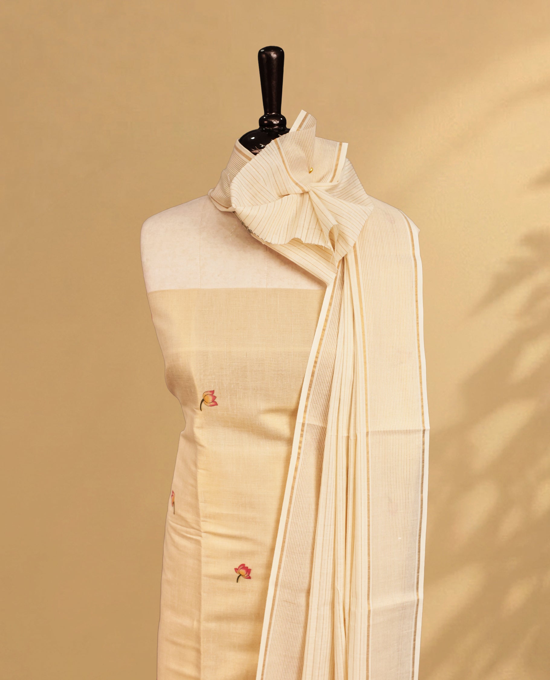 Cream Colour Tissue Salwar Material Featuring Floral Print on body, paired with matching Bottom & Elegant Dupatta.