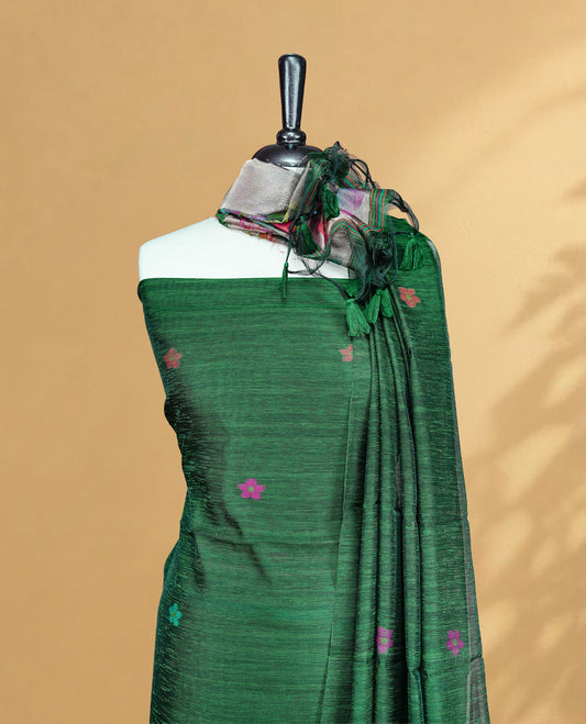 Green Colour Salwar material Featuring floral buttas & zari work on body, paired with Matching Bottom and same Patterned Dupatta.