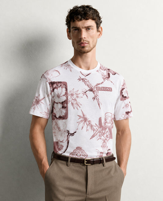 Off white colour Tshirt featuring Round neck, Print on body and Half sleeve.