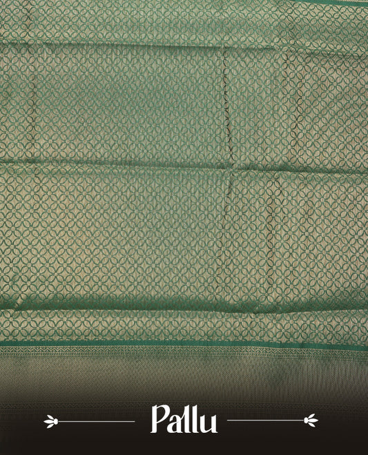 Bottle Green colour Semi Wedding silk saree featuring gold zari kodi pattern across body, complemented by self colour with traditional border, paired with matching blouse piece.