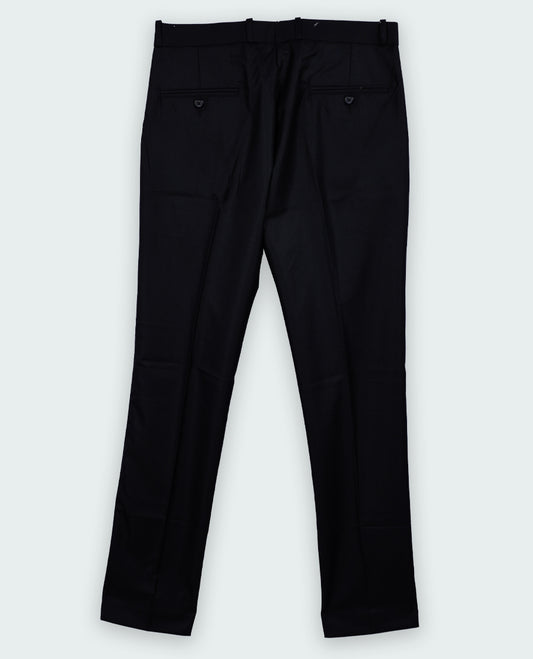 Black colour PREMIUM formal pants for men, tailored in a slim fit with a clean front and side pockets & Made from premium fabric for all day comfort.