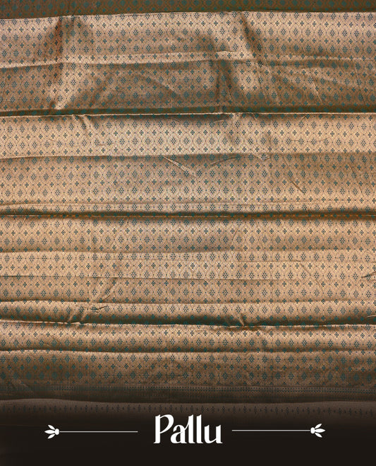 Green & Gold colour Double shade Semi tissue silk saree featuring self color kodi pattern on body, self colour with traditional border, paired with matching.