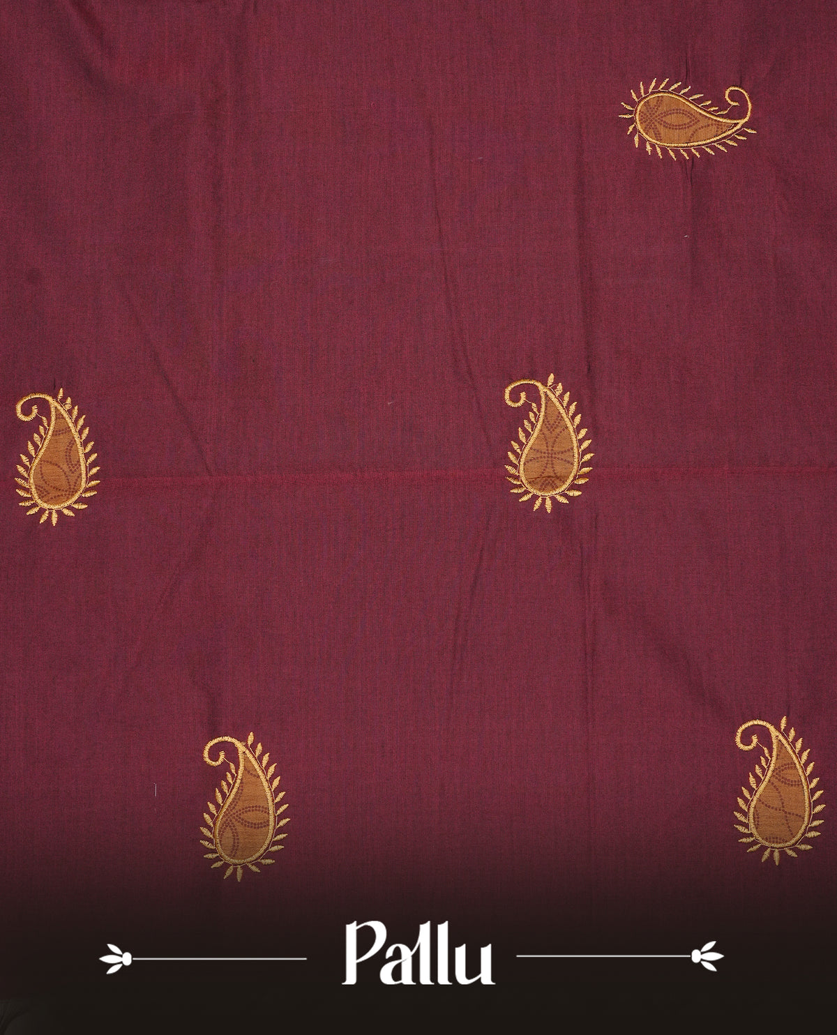 Maroon colour Polycotton Saree featuring elegant Leaf ajrakh designs on the body, complemented by a matching pallu & Paired with a contrasting printed blouse piece