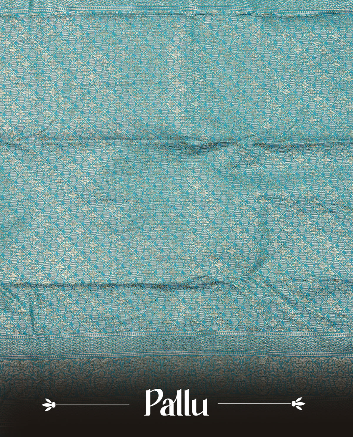 Blue colour semi wedding saree featuring light gold zari wave pattern motifs across the body, complemented by contrast self colour traditional border. Comes with a matching blouse piece.