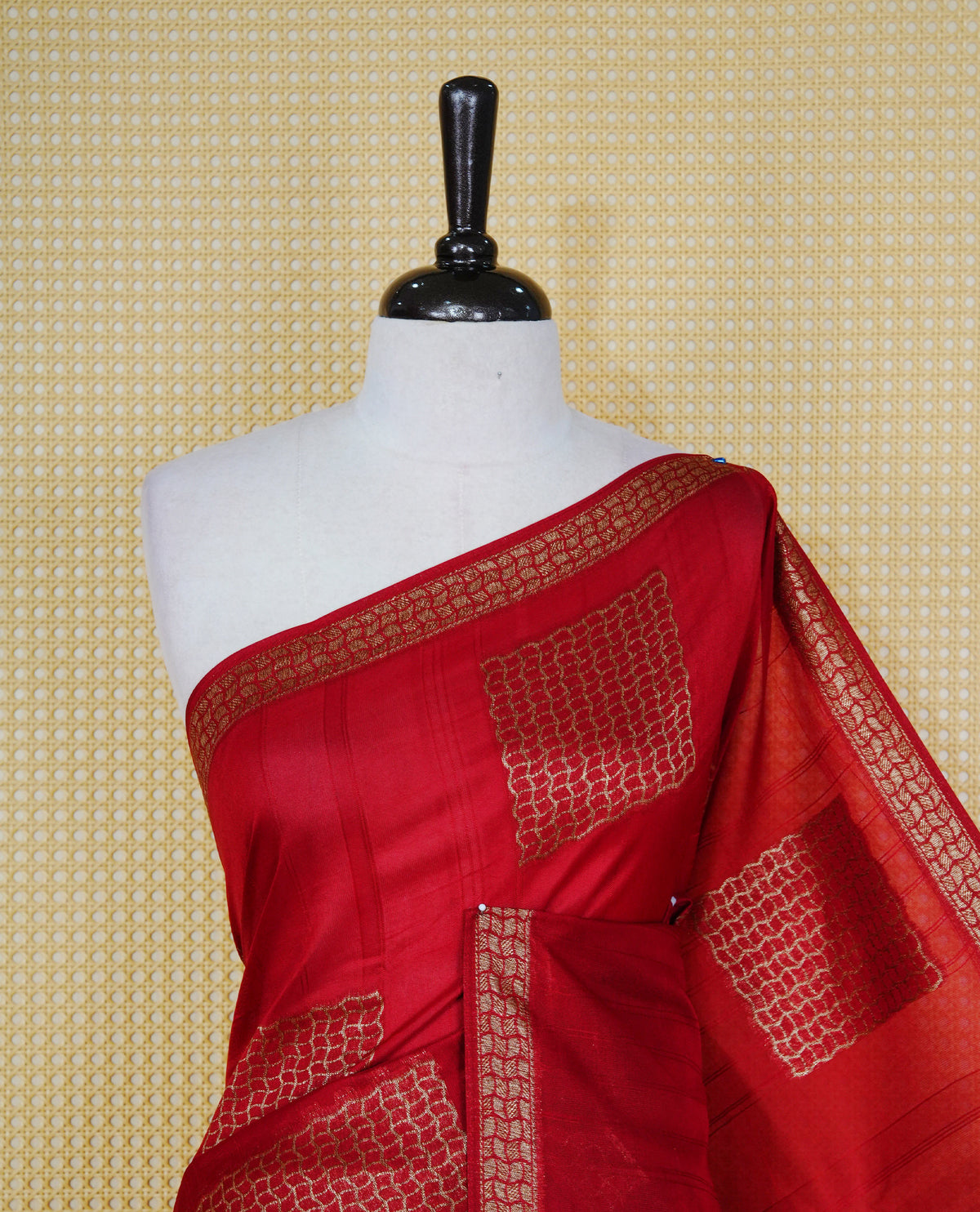 Brick red colour semi banaras tussar georgette saree