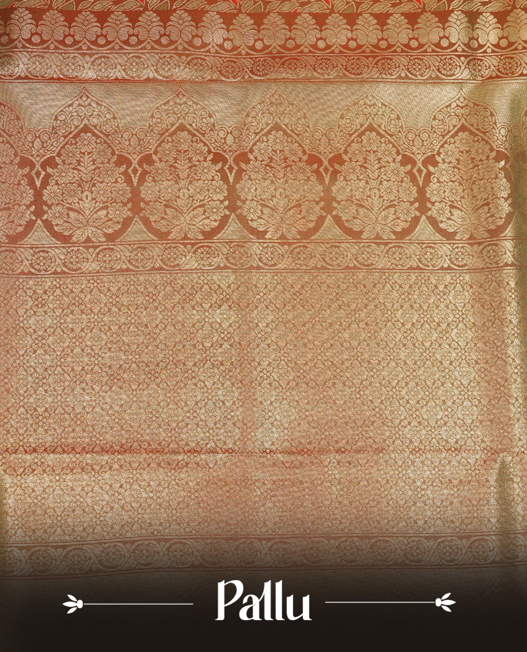 Green & Brown Dual Colour Softie Silk Saree Featuring An All Over Gold Woven Leaf Pattern, Finished With A Matching Border Adorned With Intricate Paisley And Floral Motifs, Paired With A Matching Blouse Piece.