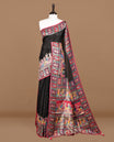 Black colour Pashmina saree featuring elegant plain body, contrast multi colour pattern border with dancing girl & pallu, Paired with matching unstitched blouse