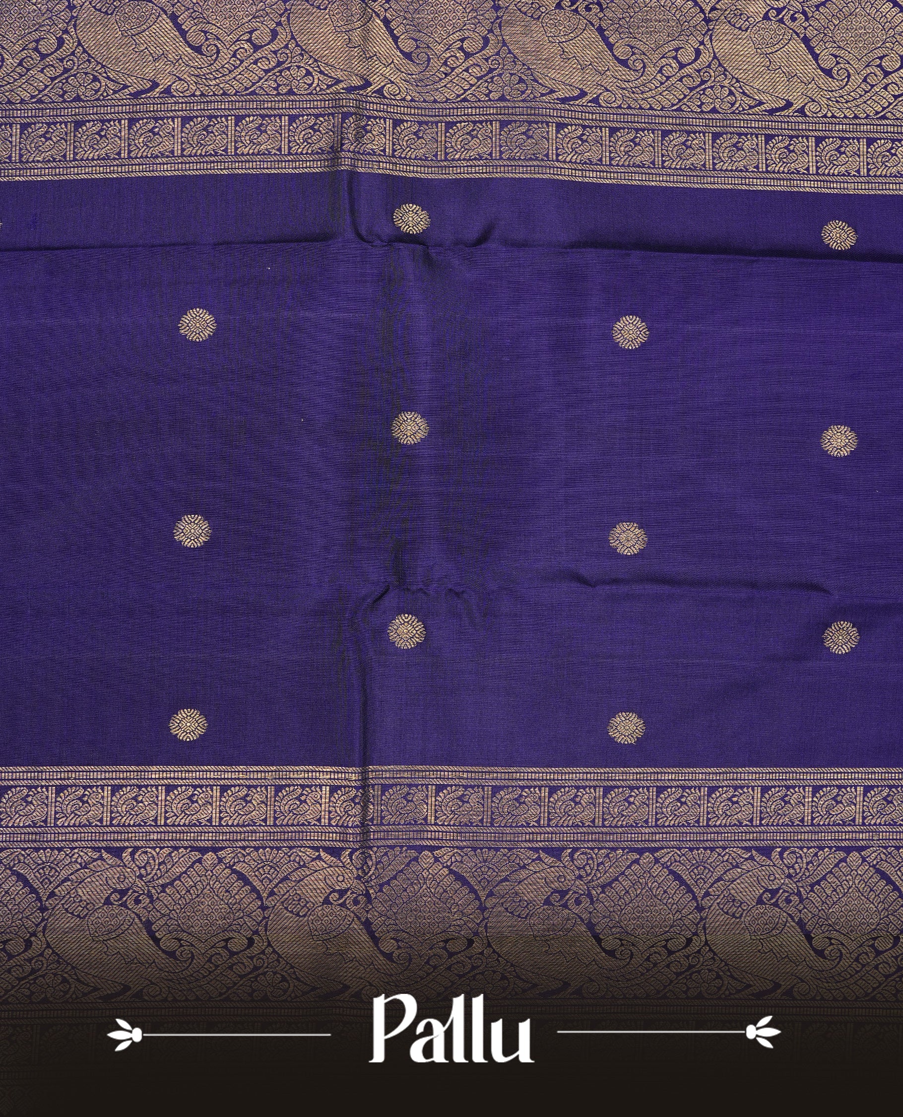 Purple colour Kancheepuram silk saree featuring Gold zari thin Stripes & Motifs on body, Highlighting Violet colour with Gold Zari border, paired with matching blouse piece.