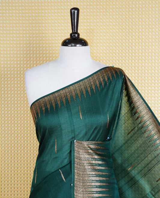Bottle green colour semi banaras tussar georgette saree