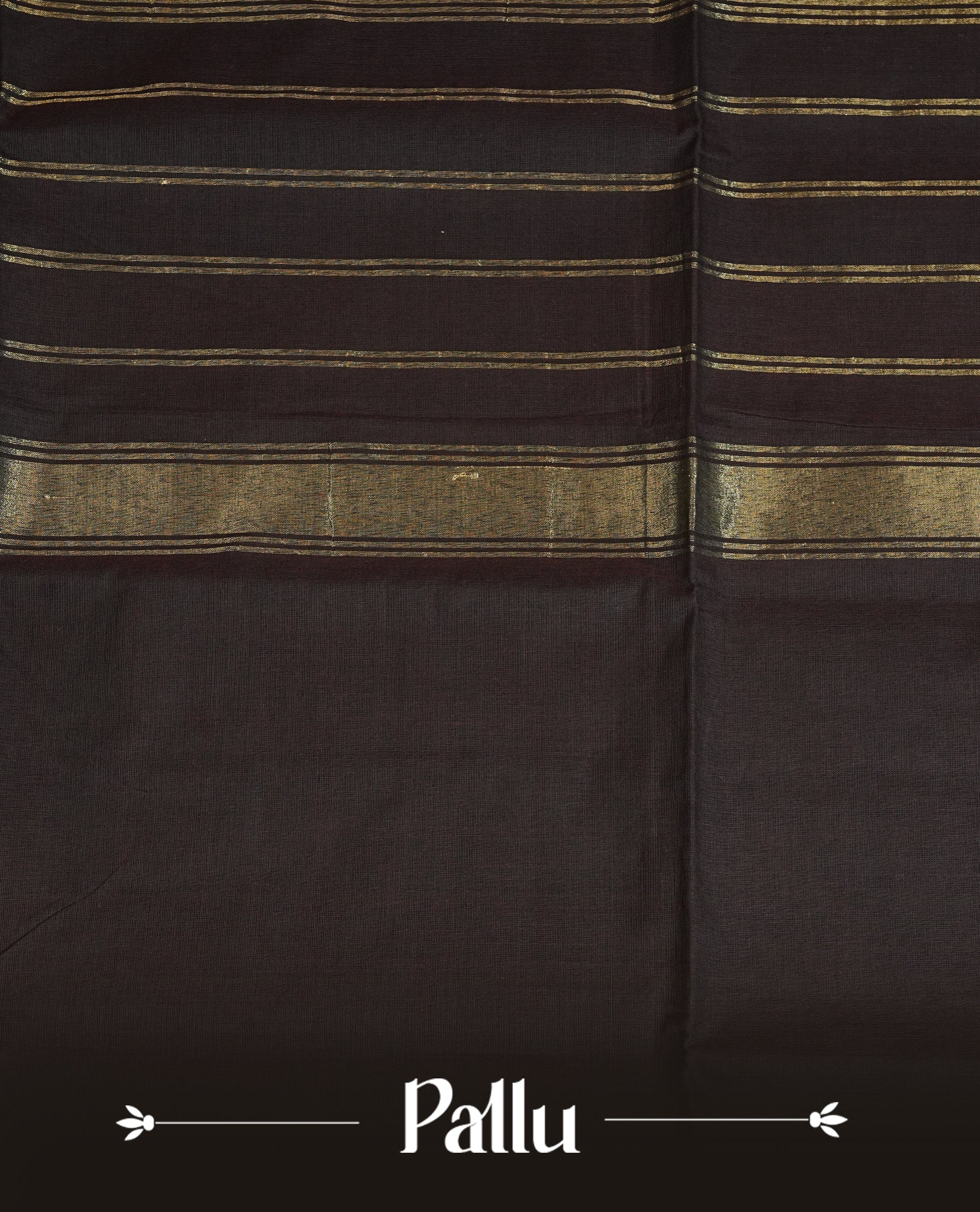 Dark chocolate Colour Chettinad Cotton Saree Featuring a Plain Body, Complemented by a Self Colour Border with Peacock Pattern Gold Zari, Paired with a Matching Blouse Piece.