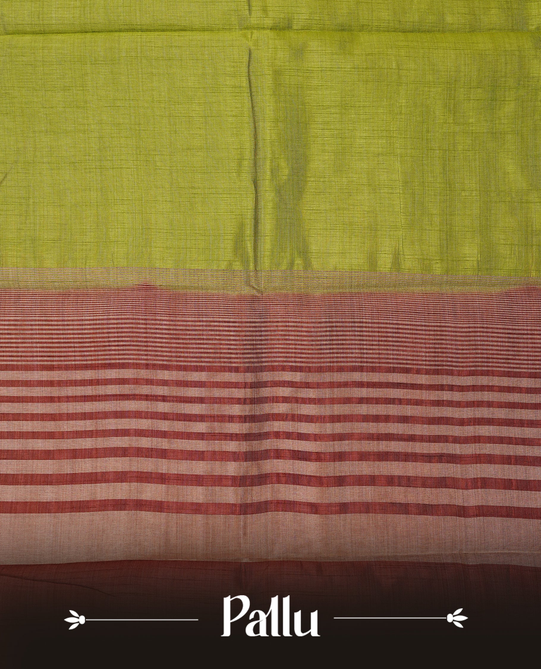 Green colour Tussar saree featuring Elegant plain body, complemented by Contrast chocolate colour with traditional border, comes with matching blouse piece.