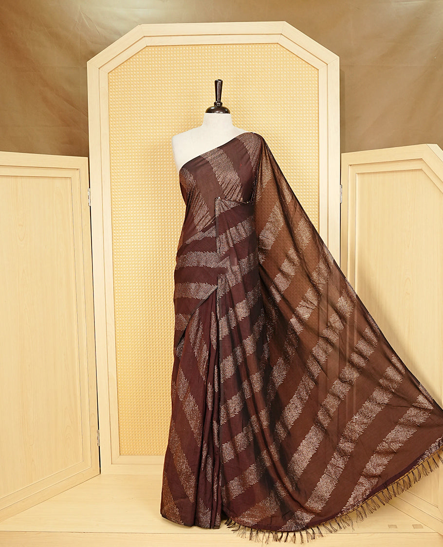 Coffee Brown colour Vijitra silk Saree Featuring Leheriya style gold Printed body, complemented by contrast pallu & tassels