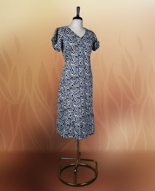 Black, blue & off white colour paisley print nightwear with a flattering V neckline & Designed for comfort & style, A perfect pick for casual days, summer outings, or light festive wear.