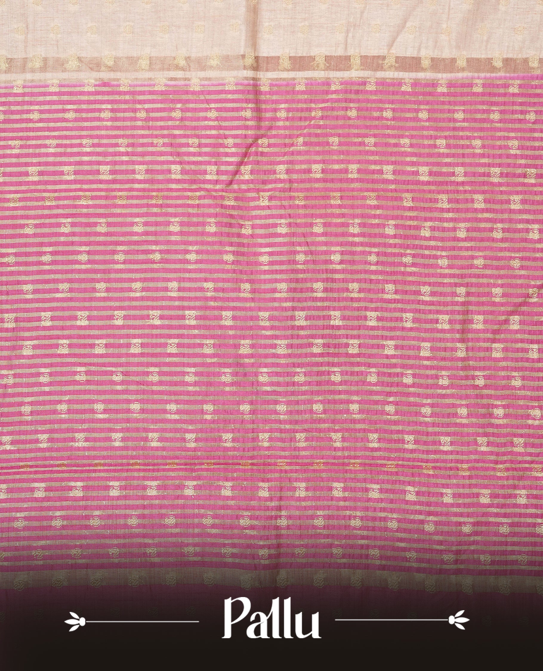 Light Gold Tussar saree featuring Gold zari buttas on body, complemented by contrast Magenta Colour with Gold zari border, comes with matching blouse piece.