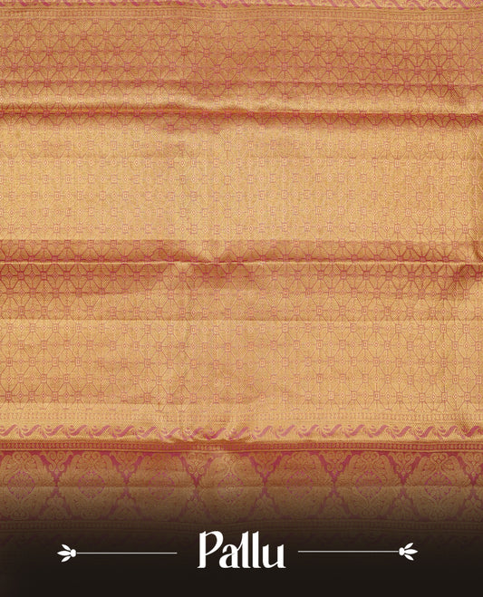 Pink & Gold double shade colour Tissue silk saree featuring Pattern on body, complemented by self colour with Gold Zari border, comes with matching blouse piece.